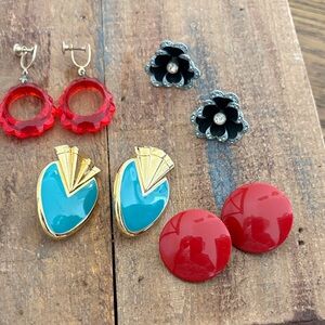 Colorful Earring Set with Red, Gold, and Blue Accents